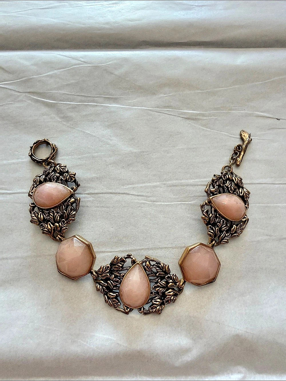 Filigree Gemstone Bracelet in Pink Quartz & Gold Like New